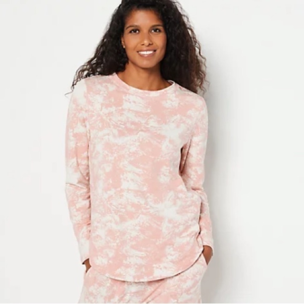 Zuda QVC knit stretch French Terry‎ pullover top, EUC Oversized, Loungewear XS